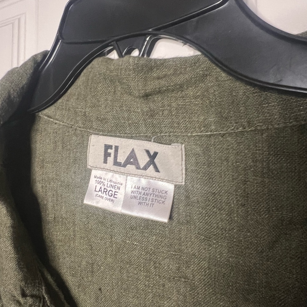 FLAX Linen Tunic Top Olive Green Large Lagenlook Button Front - Picture 8 of 10